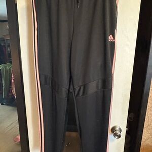Adidas Black and Pink Sweatpants with Side Stripes